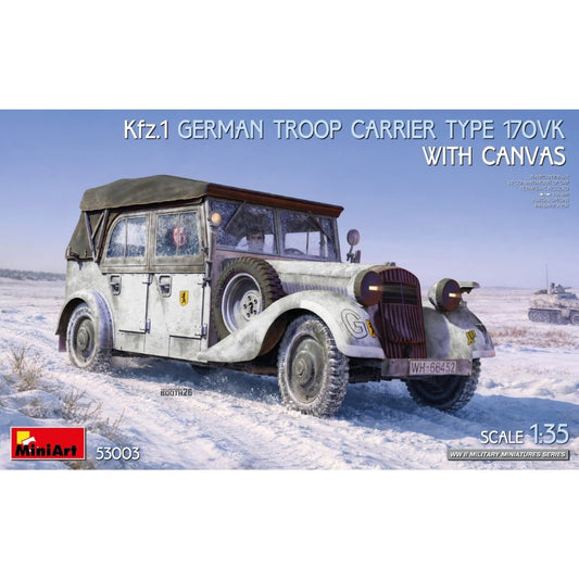 Miniart 53003 Kfz.1 German Troop Carrier Type 170VK with Canvas 1:35 Model Kit