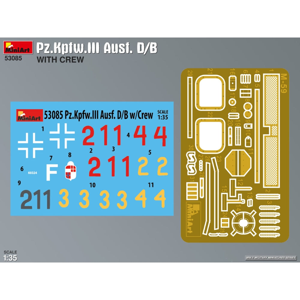 Miniart 53085 Pz.Kfw. III Ausf. D/B Tank with Crew 1:35 Model Kit