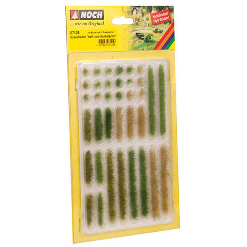 NOCH Light/Dark Green Grass Strips 6mm x18 Tufts 6mm x18 HO Gauge Scenics 07125