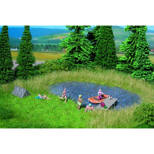 NOCH Bathing Lake Natur+ Mat 22x20cm w/ Grass Tufts (10) HO Gauge Scenics 07442