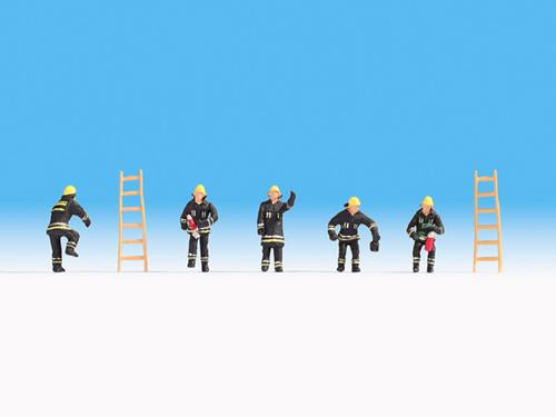 Noch Firemen (5) Black Uniform and Ladders (2) Figure Set N Gauge 36021