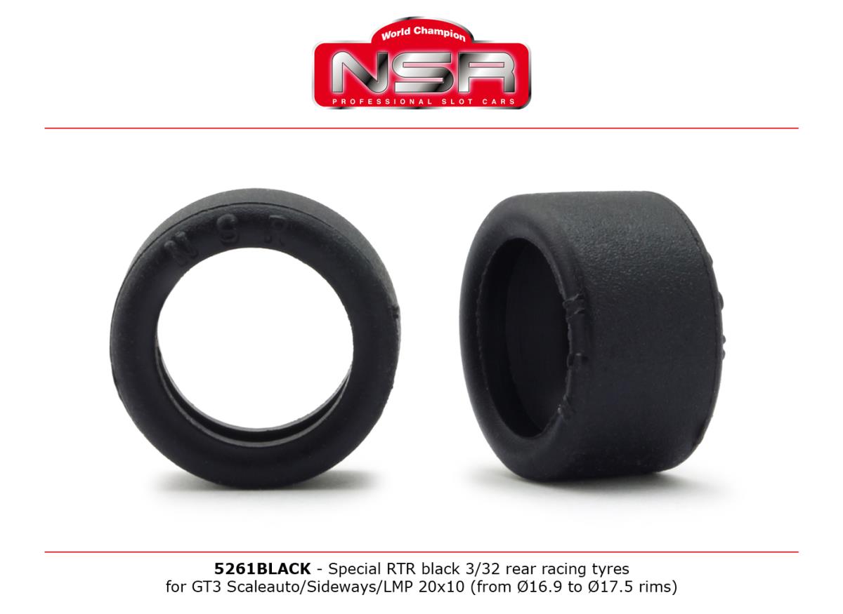 NSR RTR Slick 3/32 Rear for GT3 20x10 Racing 16.9-17.5 Rims NSR5261BLACK 1:32 Scale