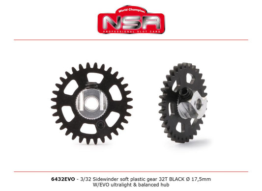NSR 6432EVO 3/32 SW Soft Plastic Gear 32t Black 17.5mm UL Balanced Hub 1:32