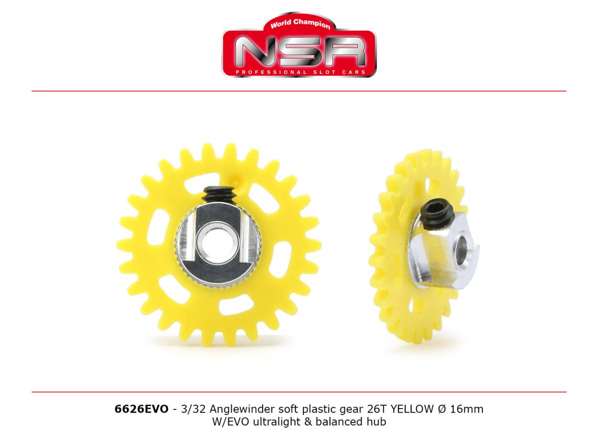 NSR 6626EVO 3/32 AW Soft Plastic Gear 26t Yellow 16mm UL Balanced Hub 1:32