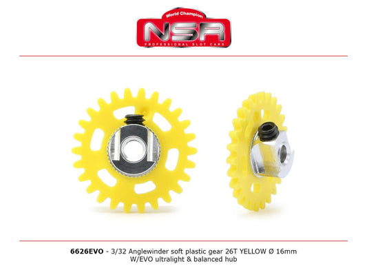 NSR 6626EVO 3/32 AW Soft Plastic Gear 26t Yellow 16mm UL Balanced Hub 1:32