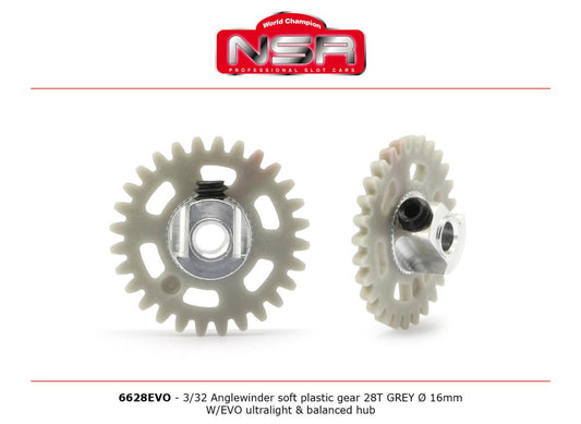 NSR 6628EVO 3/32 AW Soft Plastic Gear 28t Grey 16mm UL Balanced Hub 1:32