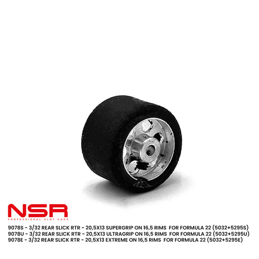 NSR F22 3/32 Rear Slick RTR 20.5x13 UG 16.5 Rims (5032/5295U) 1:32 9078U
