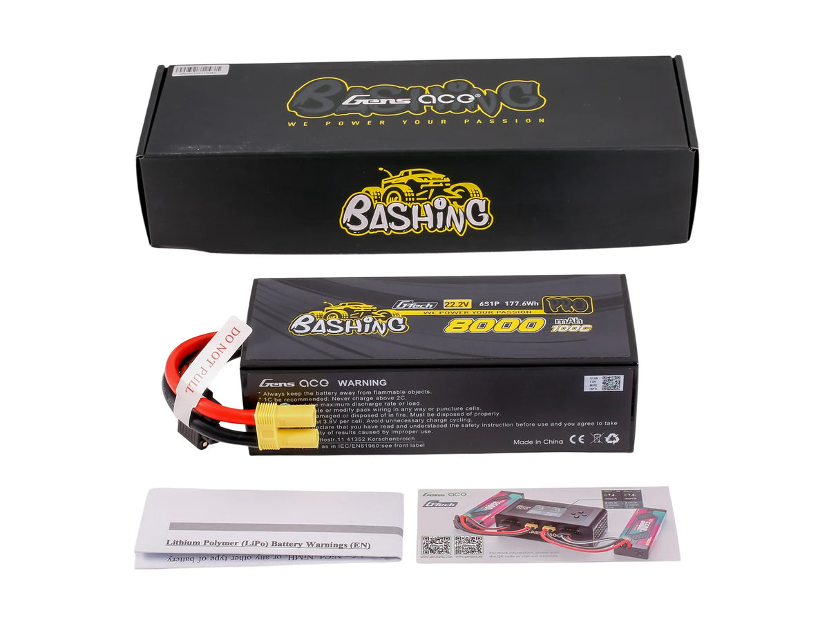 Gens Ace G-Tech 6S 8000mAh 22.2V 100C EC5 Bashing LiPo RC Car Battery