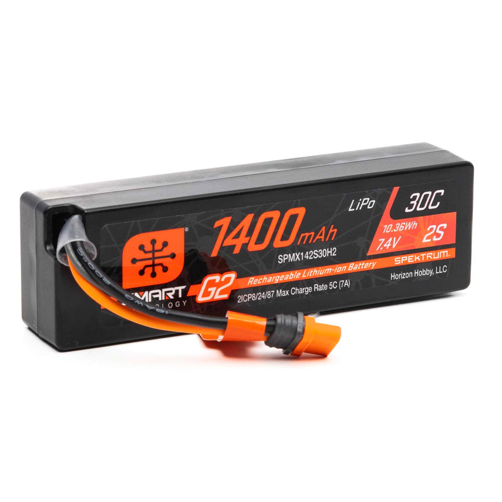 Spektrum 1400mAh 2S 30C 7.4V RC Car LiPo Battery Smart G2 IC2 Connector 142S30H2