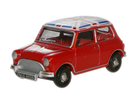 Oxford Diecast 76MN001 Austin Mini Tartan Red/Union Flag OO Gauge