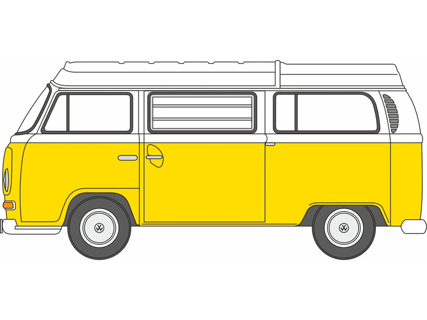 Oxford Diecast VW T2 Bay Window Camper Saturn Yellow/White ODNVW016 N Gauge