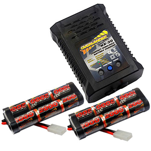 Overlander 2000mah 7.2v Battery x2 & NX-20 2A NiMH Charger - RC Car Tamiya