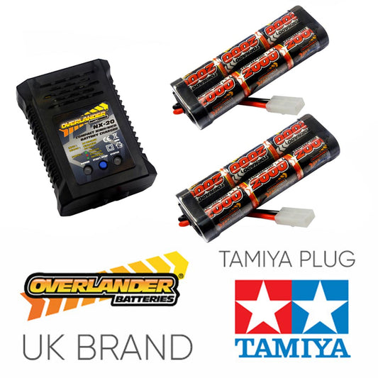 Overlander 2000mah 7.2v Battery x2 & NX-20 2A NiMH Charger - RC Car Tamiya
