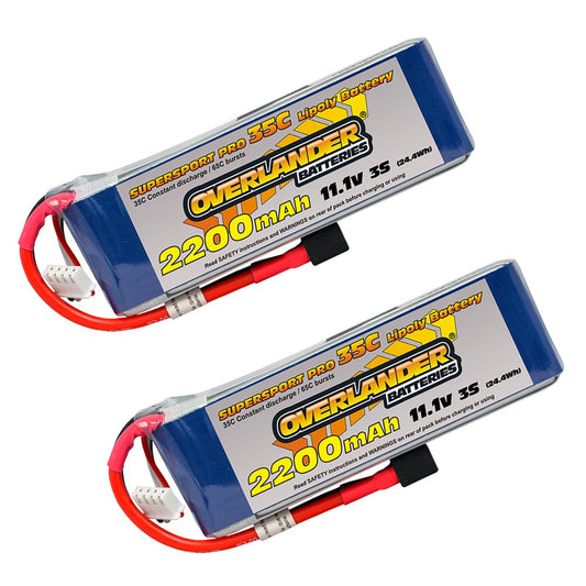 Overlander 2x LiPo Battery 2200mAh 3S 11.1v 35C Deans RC Flight Pack