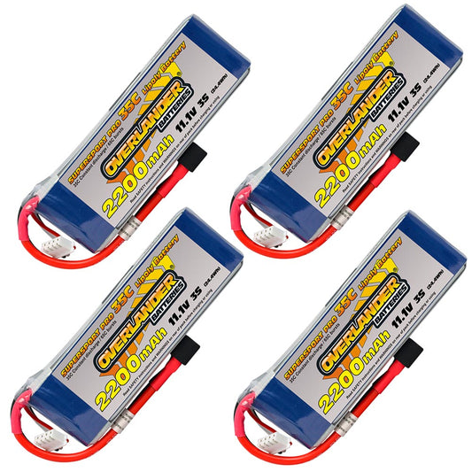 Overlander 4x LiPo Battery 2200mAh 3S 11.1v 35C Deans RC Flight Pack