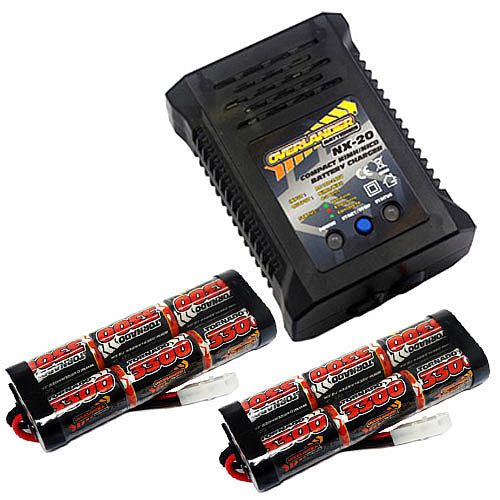 Overlander 3300mah 7.2v Battery x2 & NX-20 2A NiMH Charger - RC Car Tamiya