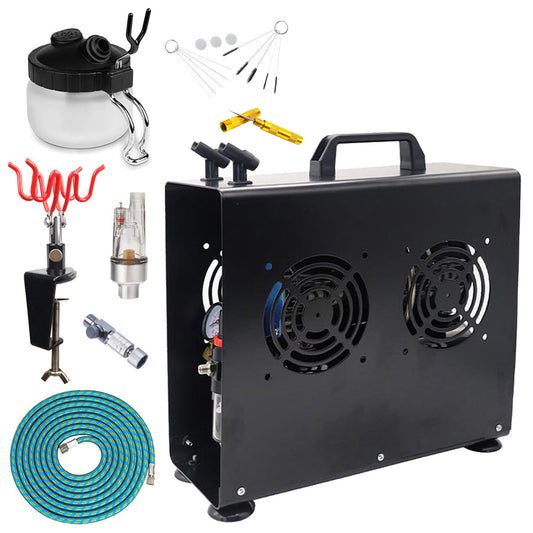 Premium Airbrush Compressor Bundle - TC-90TS w/3.5L Tank, Hose & Tools