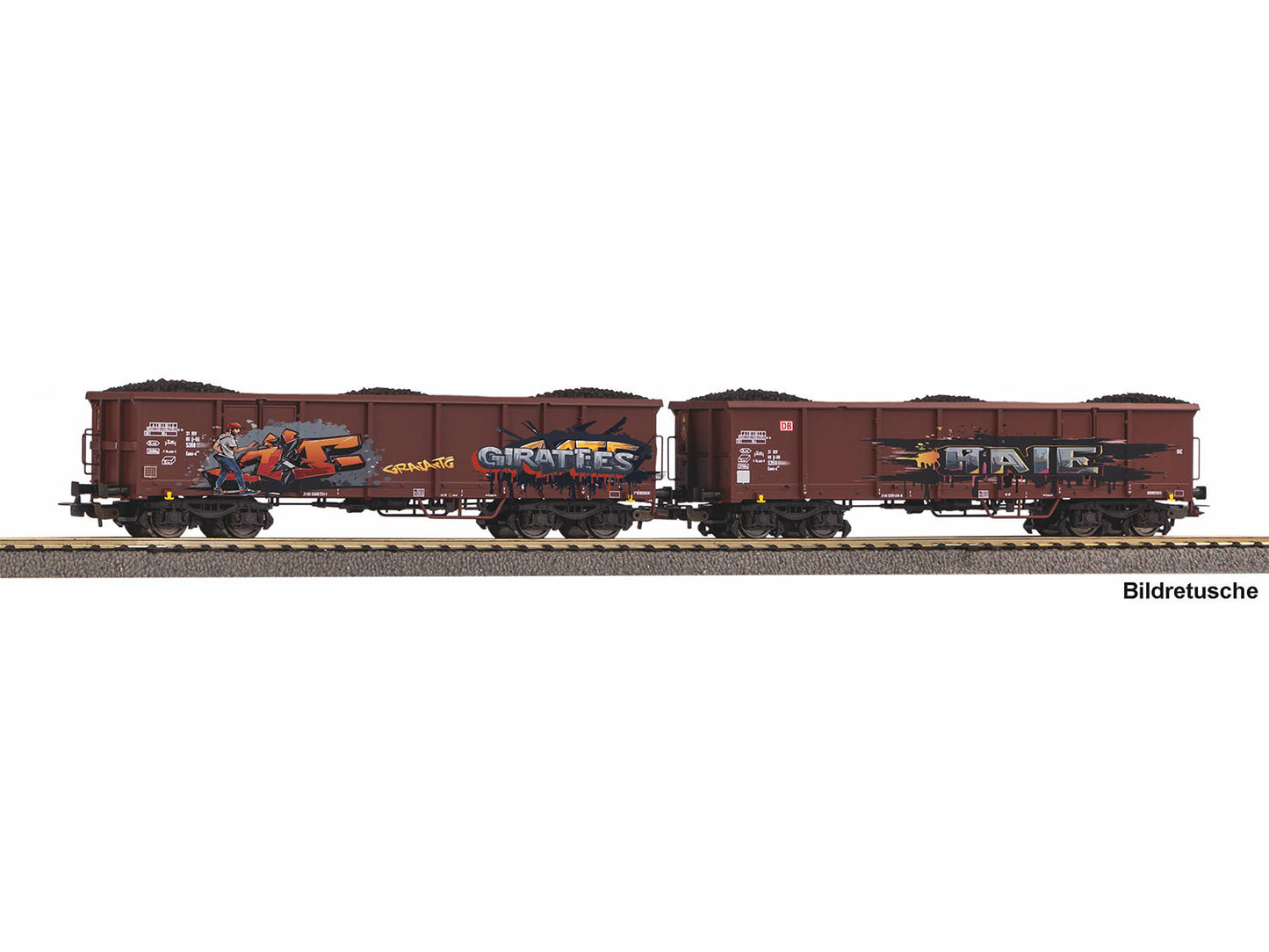 Piko 28338 Expert DBAG Gondola Wagon Set(2) w/Graffiti & Coal Load VI HO Gauge
