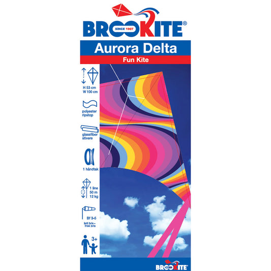 Brookite Aurora Delta Fun Kite 1m Span, 50m Line - 30404