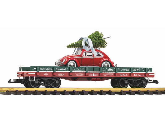 Piko 38794 Christmas Flat Wagon w/VW Beetle & Christmas Tree Load G Gauge