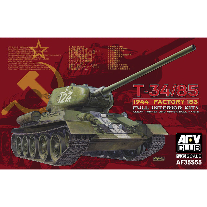 AFV Club AF35S55 T-34/85 Mod 1944 Factory No.183 w/ Transp Turret 1:35 Model Kit