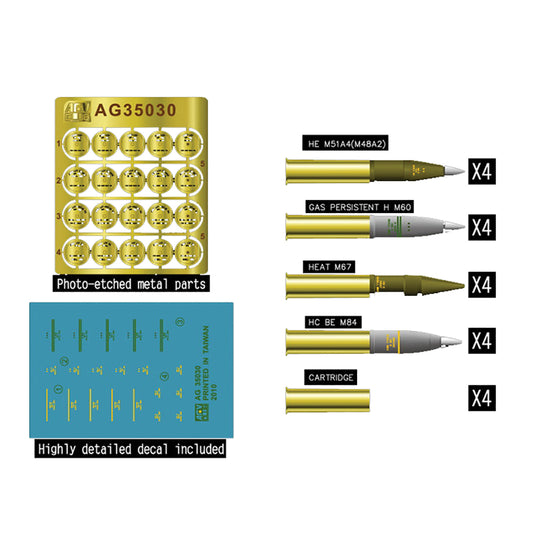 AFV Club AG35030 US 105mm Howitzer Brass Ammo Set 1:35 Model Kit