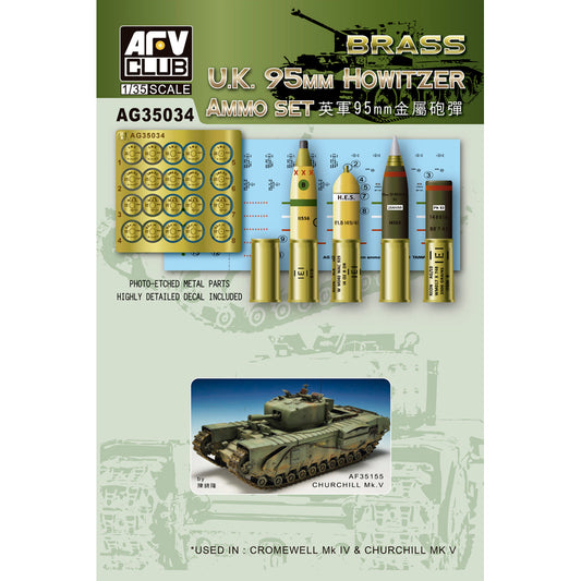 AFV Club AG35034 British 95mm Howitzer Ammo Set (brass) 1:35 Model Kit