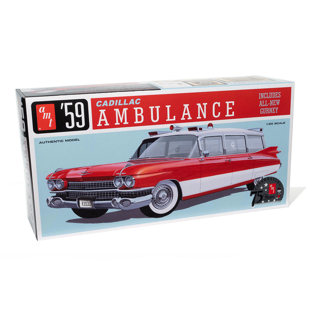 AMT 1395 1959 Cadillac Ambulance w/ Gurney 1:25 Model Kit