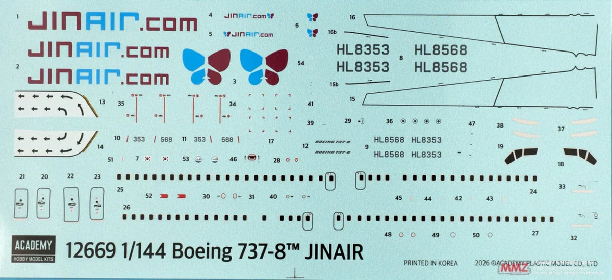 Academy 12669 Boeing 737-8 JINAIR 1:144 Model Kit