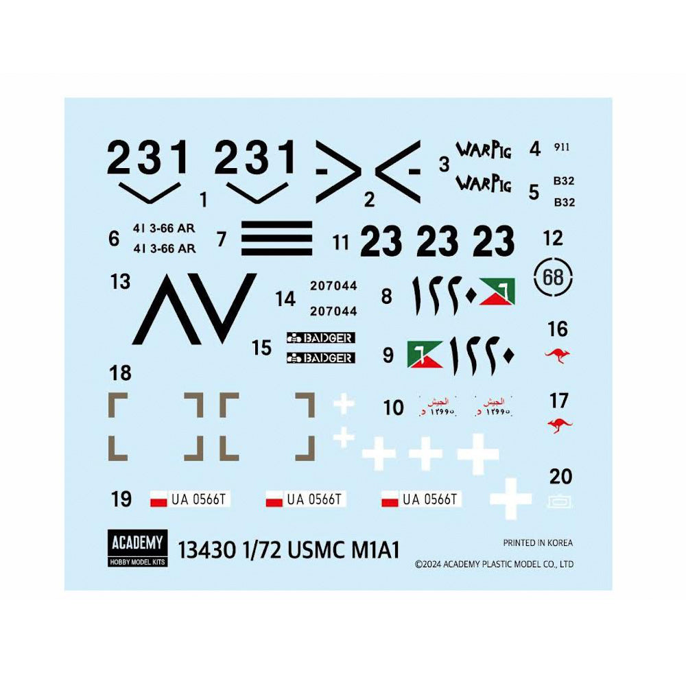 Academy 13430 USMC M1A1 Abrams, ca.2003-2023 1:72 Model Kit