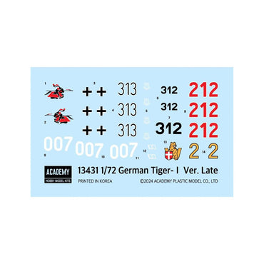 Academy 13431 German Tiger I Late, ca 1944 1:72 Model Kit