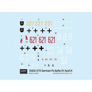 Academy 13432 German Army PzKpfw IV Ausf H Medium Tank 1:72 Model Kit