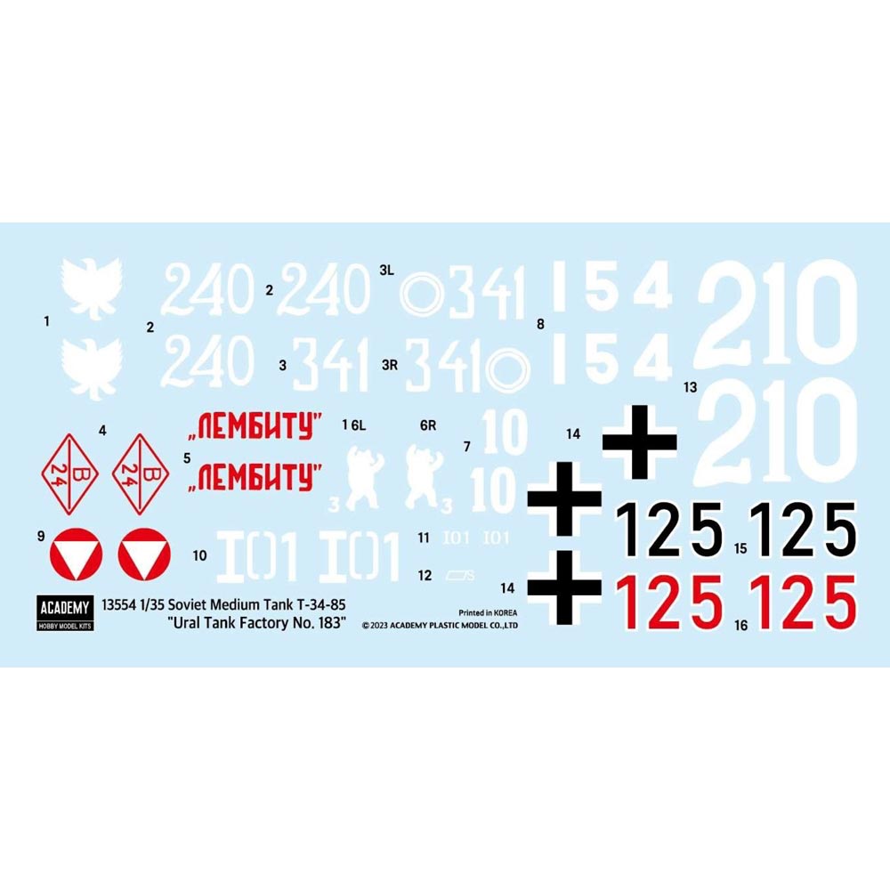 Academy 13554 Soviet T-34/85 WWII Medium Tank Ural Factory 183 1:35 Model Kit