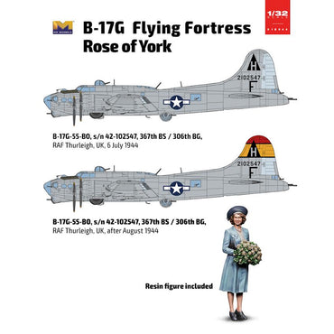 Hong Kong 01E44 B-17G Flying Fortress Rose of York w/Elizabeth 1:32 Model Kit