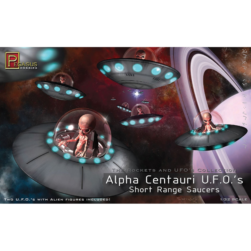 Pegasus 9102 Alpha Centauri UFOs with Aliens 1:32 Model Kit