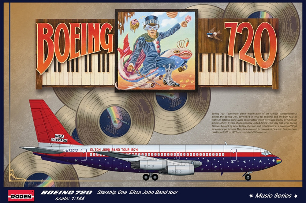 Roden 315 US 1974 Boeing 720 'The Starship' Elton John 1:144 Model Kit