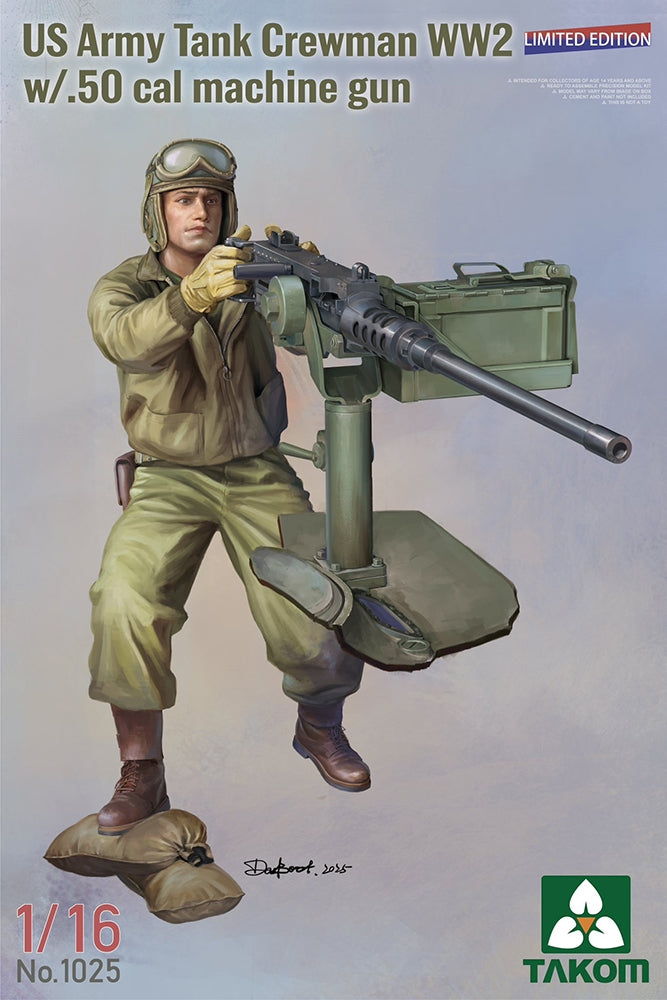 Takom 1025 US Army WW2 Tank Crewman w/ .50 Cal Machine Figure Model Kit