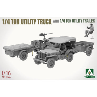 Takom 1026 1/4 Ton Utility Truck with 1/4 Ton Utility Trailer 1:16 Model Kit