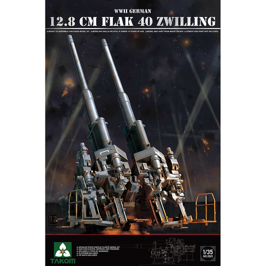Takom 2023 WWII German 12.8cm FlaK 40 Zwilling 1:35 Model Kit