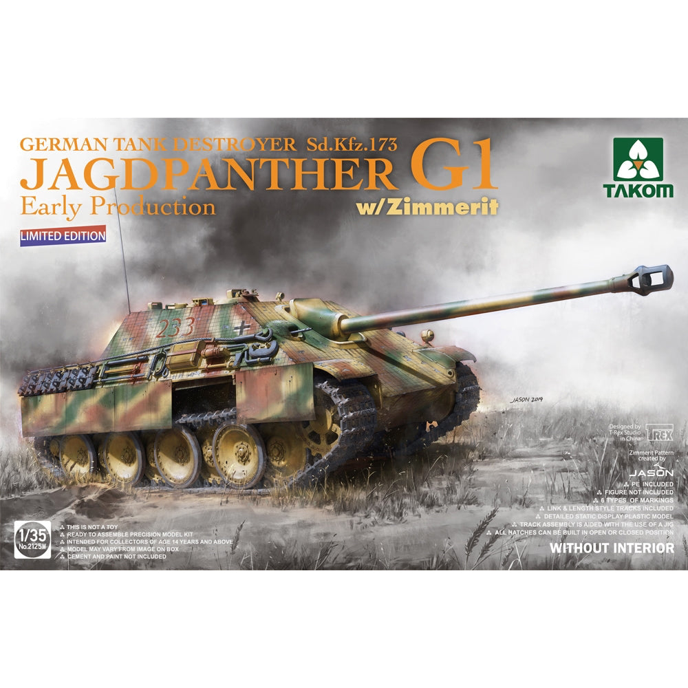 Takom 2125W German WWII Jagdpanther G1 Early SdKfz 173 w/Zimmerit 1:35 Model Kit