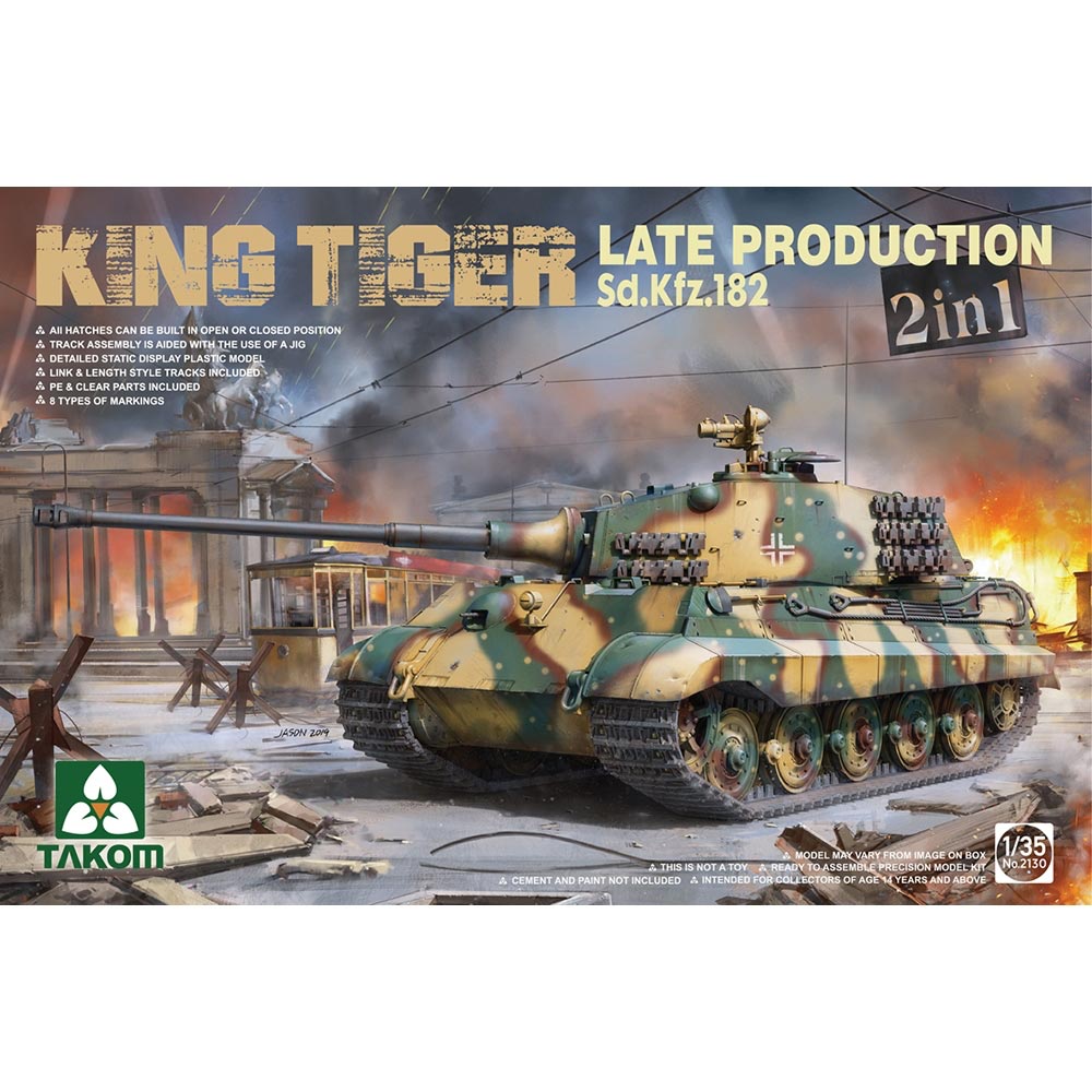 Takom 2130 WWII German SdKfz 182 King Tiger Late Prod. Heavy Tank 1:35 Model Kit