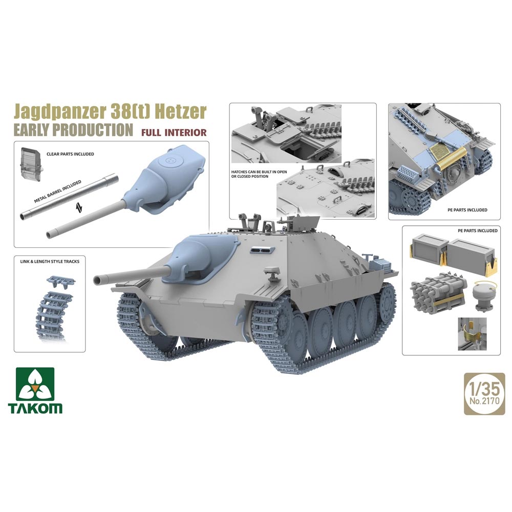 Takom 2170 WWII Jagdpanzer 38(t) Hetzer w/Interior Early Prod. 1:35 Model Kit