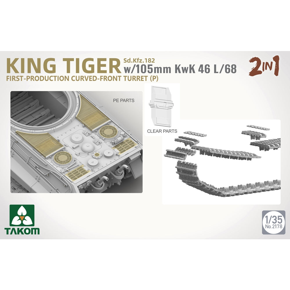 Takom 2178 German Heavy Tank SdKfz 182 King Tiger w/105mm KwK 46L/68 2-in-1 1:35 Model Kit