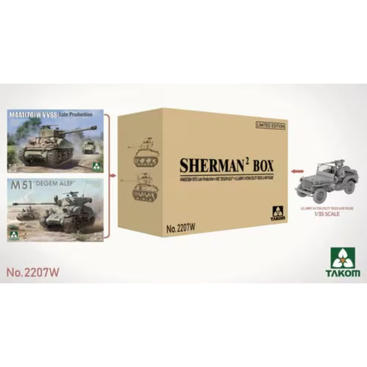Takom 2207W Sherman Big Box (2Kits) & US Utility Truck 1:35 Model Kit