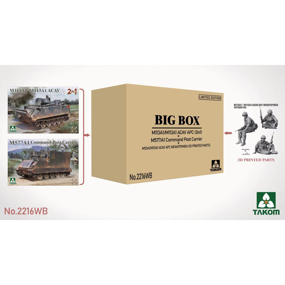 Takom 2216WB M113A1 2-in-1 + M577A1 + 3D Printed Infantrymen 1:35 Model Kit