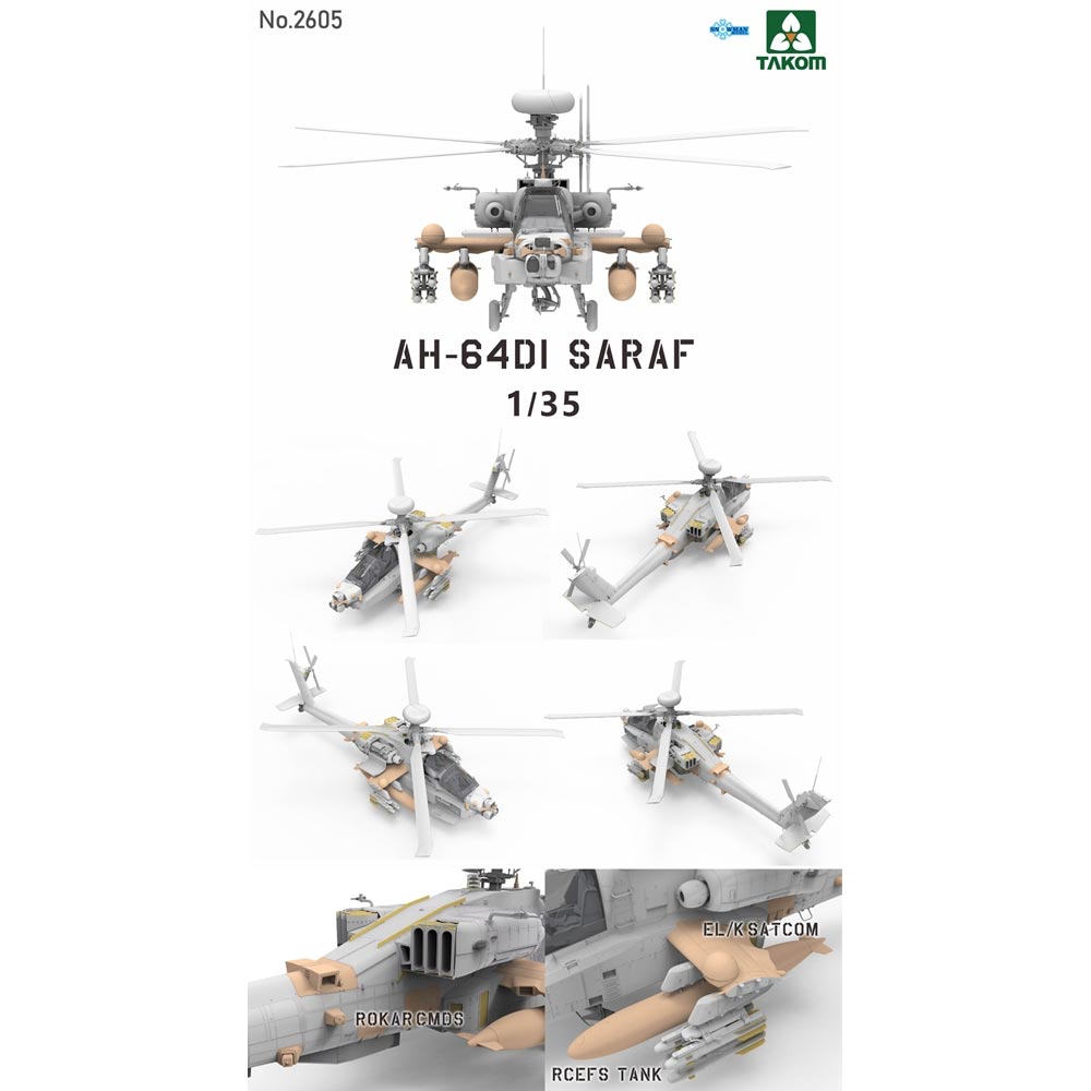 Takom 2605 IAF AH-64DI Saraf Apache Longbow Attack Helicopter 1:35 Model Kit