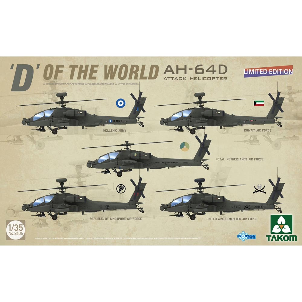 Takom 2606 'D' of the World AH-64D Apache Longbow Helicopter 1:35 Model Kit