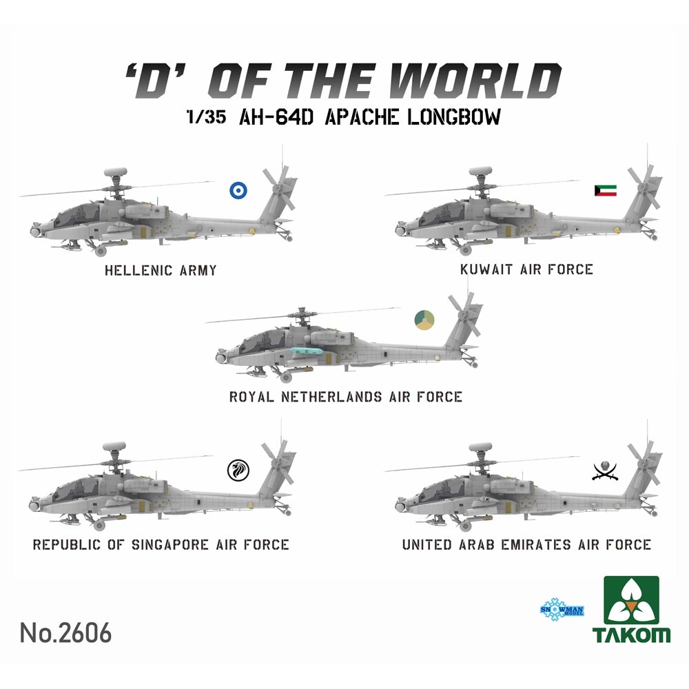 Takom 2606 'D' of the World AH-64D Apache Longbow Helicopter 1:35 Model Kit