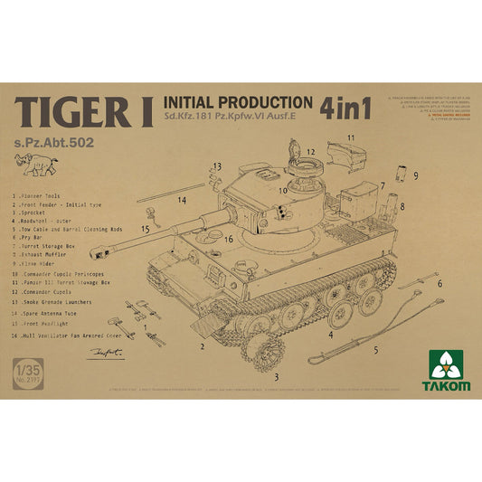 Takom 2197 Tiger I Sd.Kfz.181 Pz.Kpfw.VI Ausf.E 4in1 1:35 Model Kit