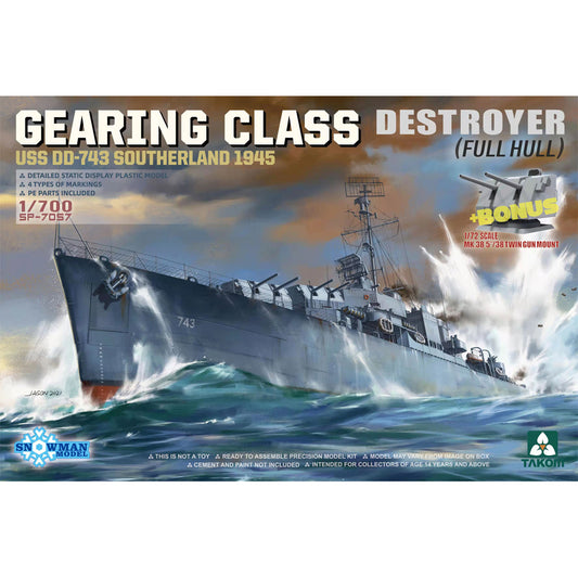 Takom SP7057 USS Southerland DD-743 Gearing Class Destroyer 1945 (full hull) 1:700 Model Kit